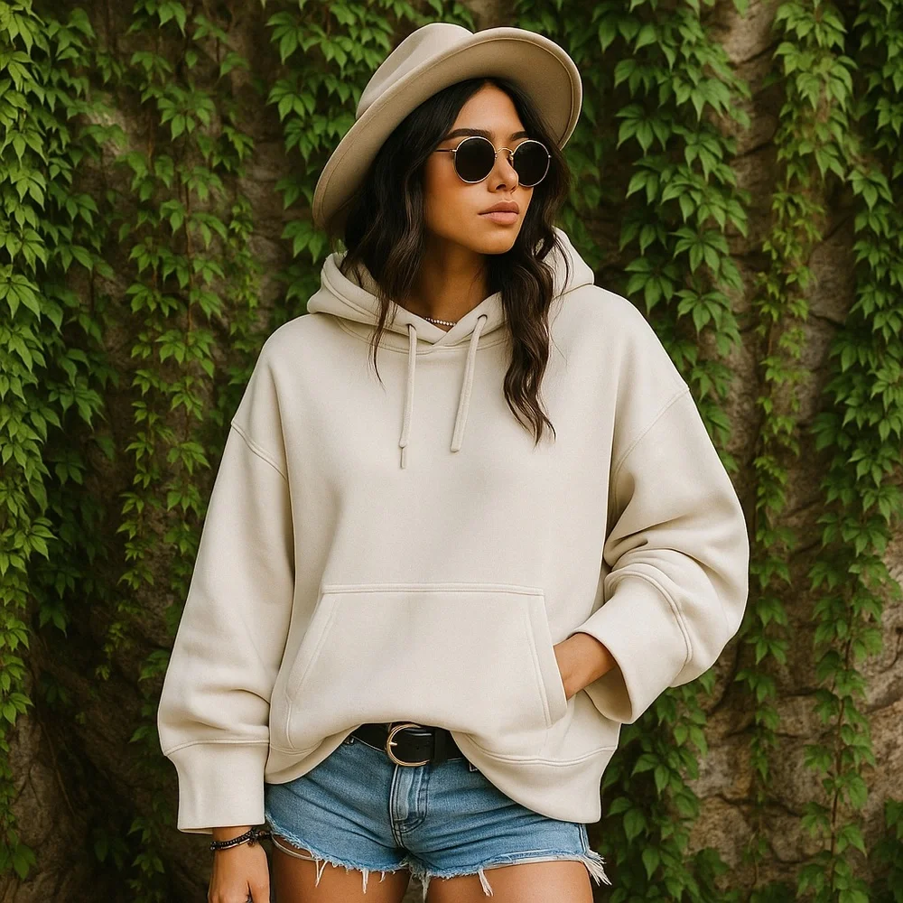 ALL IN MOTION Cream Ultra-Soft Wide Cuff Hooded Sweatshirt, XL - Picture 1 of 9